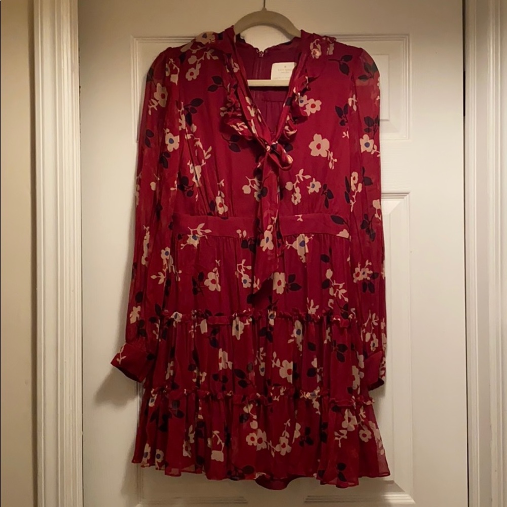 Kate spade floral dress with tie neck